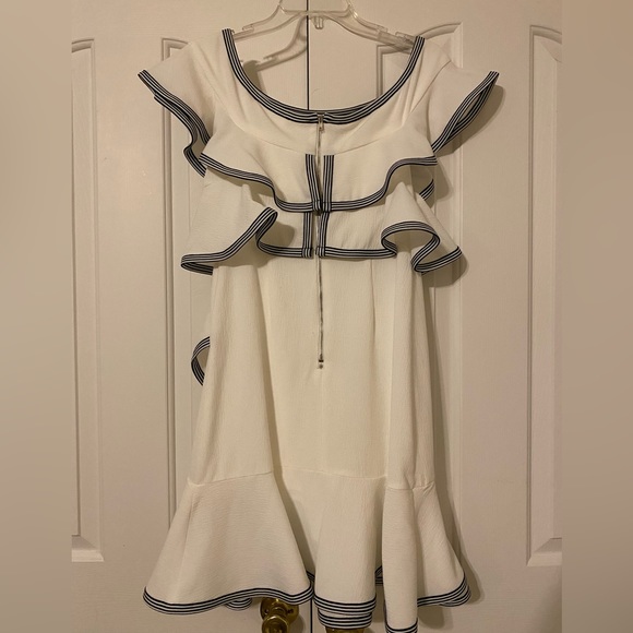 Black White Spring Dress With Ruffles and Exposed Zipper Size Small Fits 2 or 4 - Picture 2 of 6